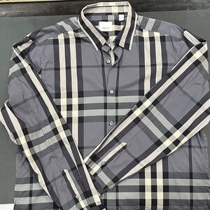 Burberry Grey Black and Cream Checkered Shirt